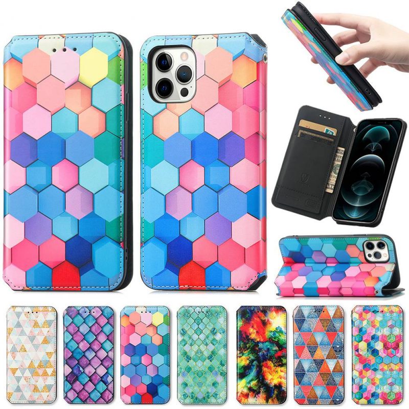 Diamond Printed Leather Flip Case For iPhone