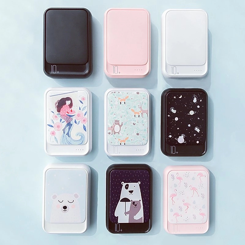 Mini powerbank 10000 mah 9 patterns one hand hold portable type c micro dual input cute cartoon power bank